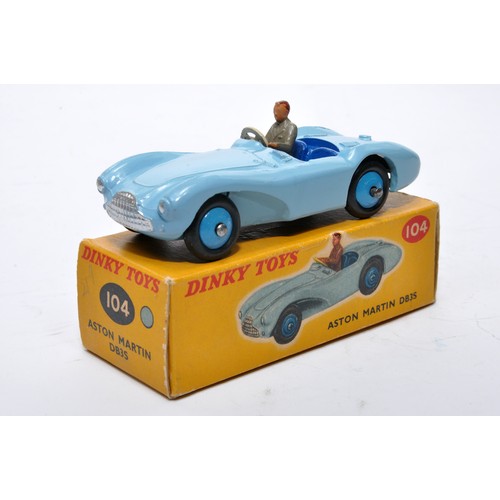 763 - Dinky No. 104 Aston Martin DB3S. Single issue is in light blue, with dark blue interior, mid-blue hu... 