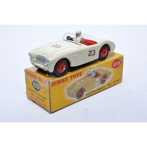 773 - Dinky No. 109 Austin Healey 100 Sports. Single issue is in off-white, RN23 with red interior, and re... 