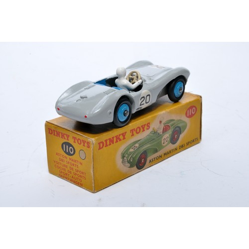 775 - Dinky No. 110 Aston Martin DB3 Sports. Single issue is in grey, RN20 with blue interior, and blue hu... 