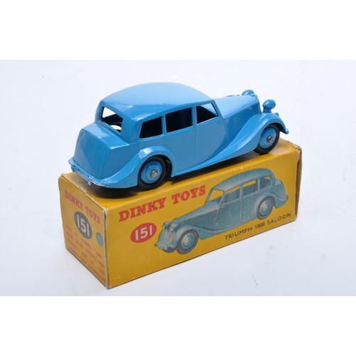 784 - Dinky No. 151 Triumph 1800 Saloon. Single issue is in blue, with blue hubs, as shown. Displays gener... 