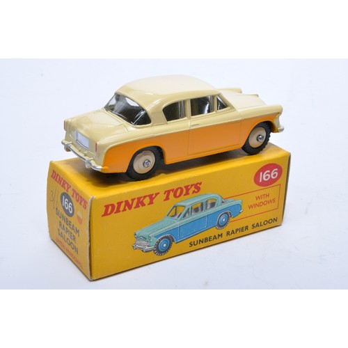 834 - Dinky No. 166 Sunbeam Rapier Saloon. Single issue is in two-tone cream and yellow, with fawn hubs, a... 