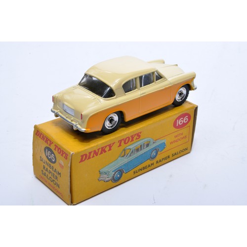 835 - Dinky No. 166 Sunbeam Rapier Saloon. Single issue is in two-tone cream and yellow, with chrome hubs,... 