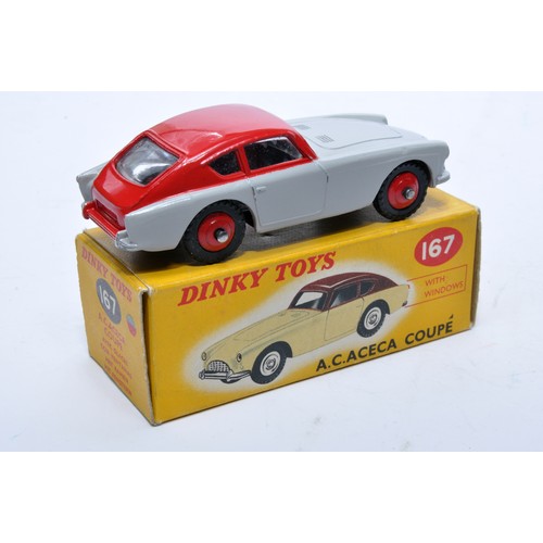 838 - Dinky No. 167 AC Aceca Coupe. Single issue is in two-tone red and grey, with red hubs, as shown. Dis... 