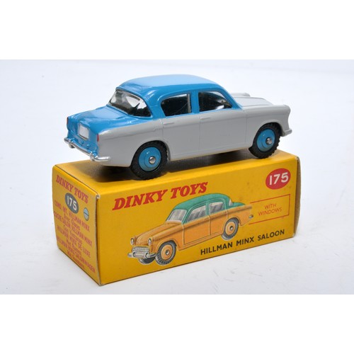 858 - Dinky No. 175 Hillman Minx Saloon. Single issue is in two-tone blue and grey, with blue hubs, as sho... 