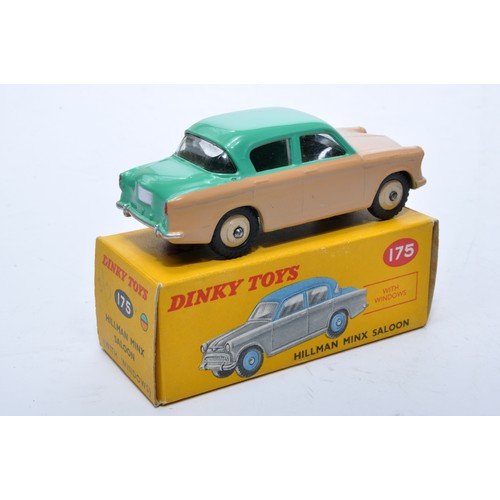 859 - Dinky No. 175 Hillman Minx Saloon. Single issue is in two-tone salmon pink and mint green, with pink... 