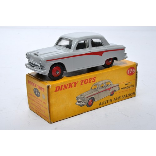 860 - Dinky No. 176 Austin A105 Saloon. Single issue is in grey with red flash, with red hubs, as shown. D... 