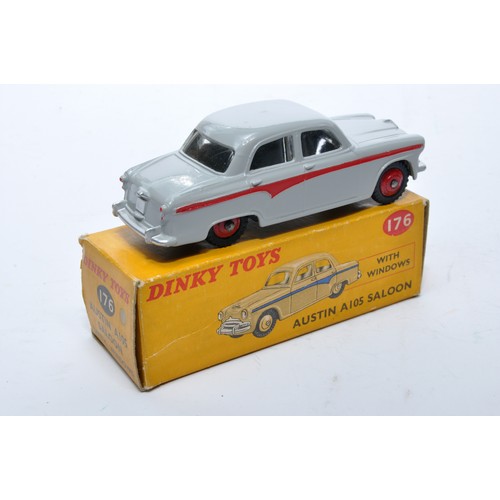 860 - Dinky No. 176 Austin A105 Saloon. Single issue is in grey with red flash, with red hubs, as shown. D... 