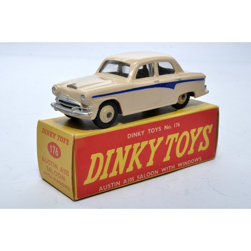 861 - Dinky No. 176 Austin A105 Saloon. Single issue is in beige with blue flash, with beige hubs, as show... 