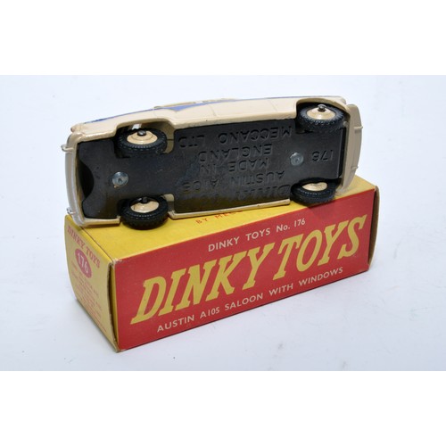 861 - Dinky No. 176 Austin A105 Saloon. Single issue is in beige with blue flash, with beige hubs, as show... 