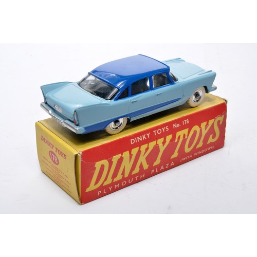 865 - Dinky No. 178 Plymouth Plaza. Single issue is in two tone blue, with chrome hubs, as shown. Displays... 