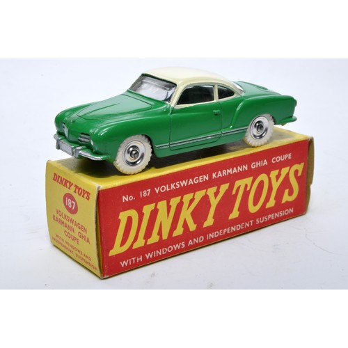 874 - Dinky No. 187 Volkswagen Karmann Ghia Coupe. Single issue is in two-tone cream and green, with chrom... 