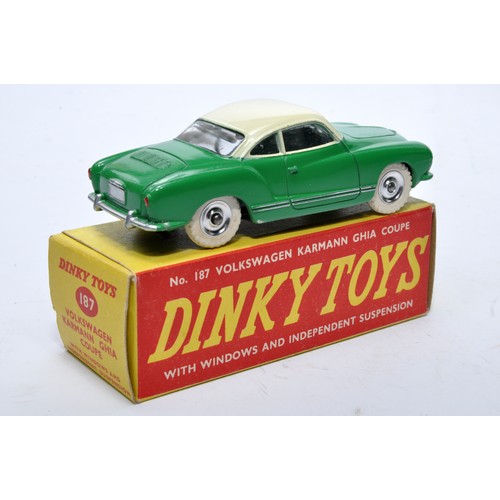 874 - Dinky No. 187 Volkswagen Karmann Ghia Coupe. Single issue is in two-tone cream and green, with chrom... 