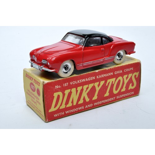 875 - Dinky No. 187 Volkswagen Karmann Ghia Coupe. Single issue is in two-tone red and black, with chrome ... 