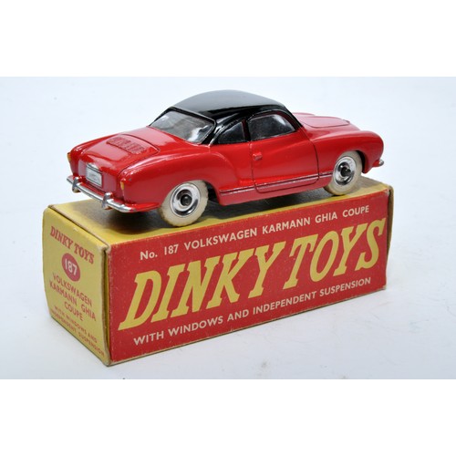 875 - Dinky No. 187 Volkswagen Karmann Ghia Coupe. Single issue is in two-tone red and black, with chrome ... 