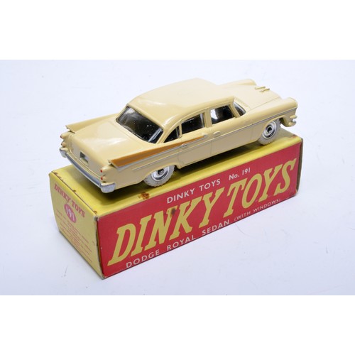 879 - Dinky No. 191 Dodge Royal Sedan. Single issue is in two-tone cream and tan, with chrome hubs, as sho... 