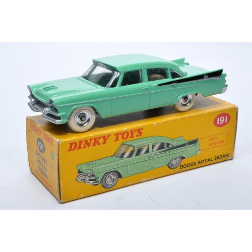 880 - Dinky No. 191 Dodge Royal Sedan. Single issue is in two-tone green and black, with chrome hubs, as s... 