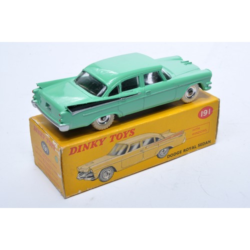 880 - Dinky No. 191 Dodge Royal Sedan. Single issue is in two-tone green and black, with chrome hubs, as s... 