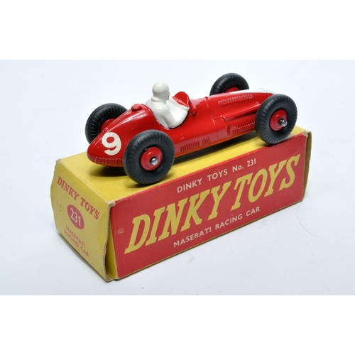 886 - Dinky No. 231 Maserati Racing Car. Single issue is in blue, RN9, with red hubs, as shown. Displays g... 