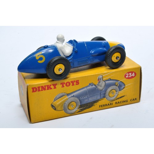 888 - Dinky No. 234 Ferrari Racing Car. Single issue is in blue, RN5, with yellow hubs, as shown. Displays... 