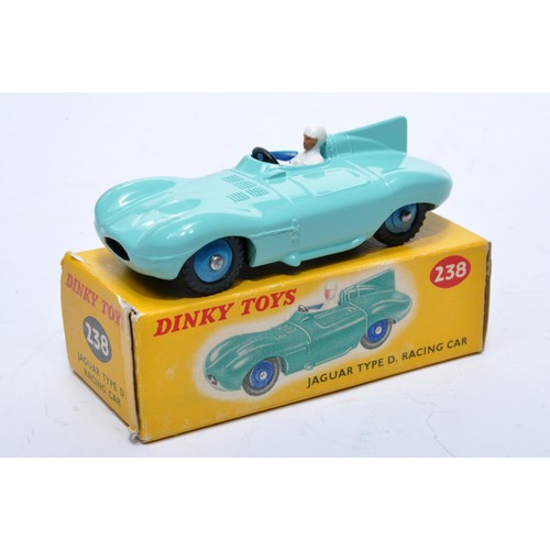 893 - Dinky No. 238 Jaguar D Type Racing Car. Single issue is in green, with blue hubs, as shown. Displays... 