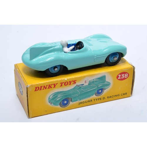 893 - Dinky No. 238 Jaguar D Type Racing Car. Single issue is in green, with blue hubs, as shown. Displays... 