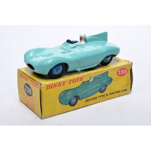 894 - Dinky No. 238 Jaguar D Type Racing Car. Single issue is in green, with blue hubs, as shown. Displays... 