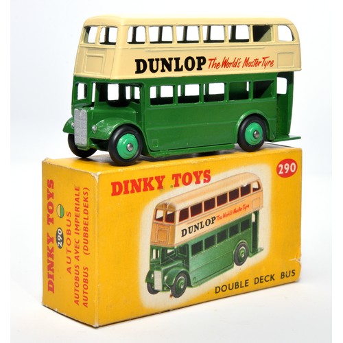 921 - Dinky No. 290 Double Deck Bus. Single issue is in two-tone cream and green, with 'Dunlop' livery, an... 