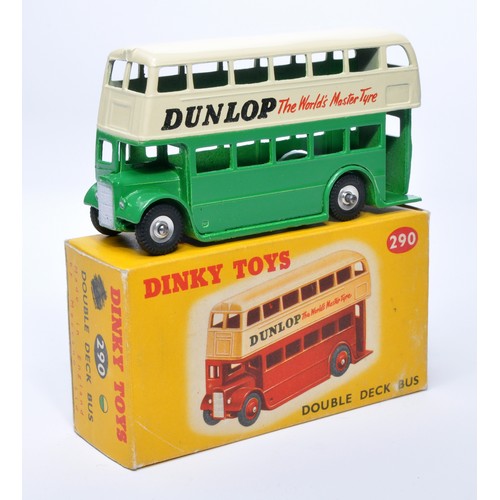 923 - Dinky No. 290 Double Deck Bus. Single issue is in two-tone cream and green, with 'Dunlop' livery, an... 