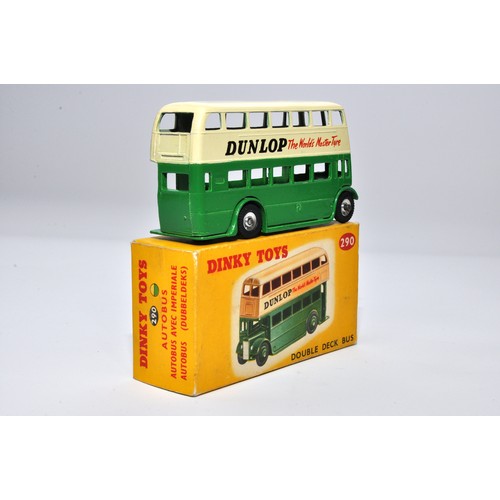 923 - Dinky No. 290 Double Deck Bus. Single issue is in two-tone cream and green, with 'Dunlop' livery, an... 