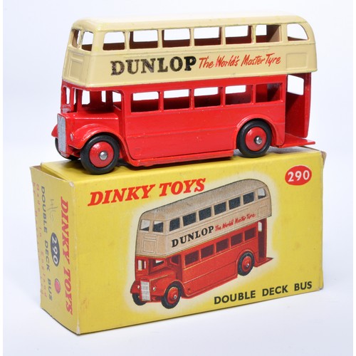 924 - Dinky No. 290 Double Deck Bus. Single issue is in two-tone cream and red, with 'Dunlop' livery, and ... 