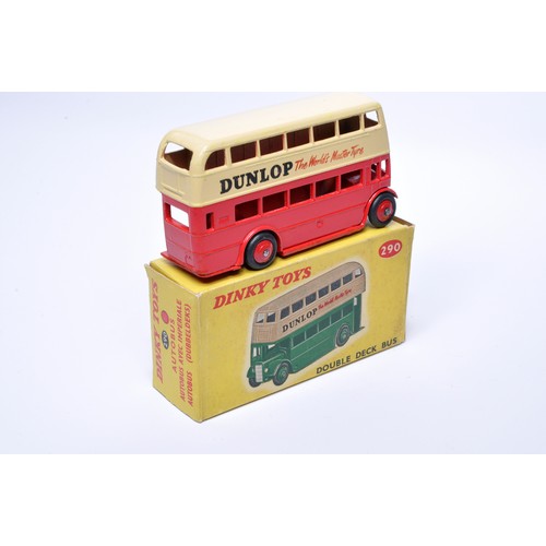 924 - Dinky No. 290 Double Deck Bus. Single issue is in two-tone cream and red, with 'Dunlop' livery, and ... 