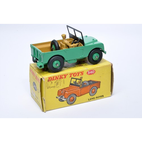 940 - Dinky No. 340 Land Rover. Single issue is in green, with tan interior, and green ridged hubs, as sho... 