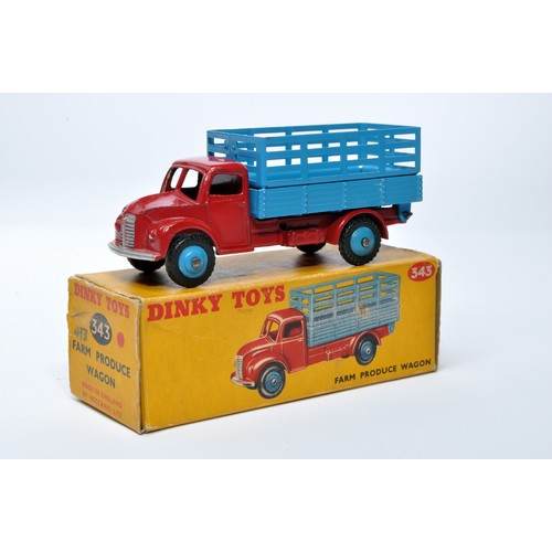 946 - Dinky No. 343 Farm produce wagon. Single issue is in red with blue back, plus blue hubs, as shown. D... 