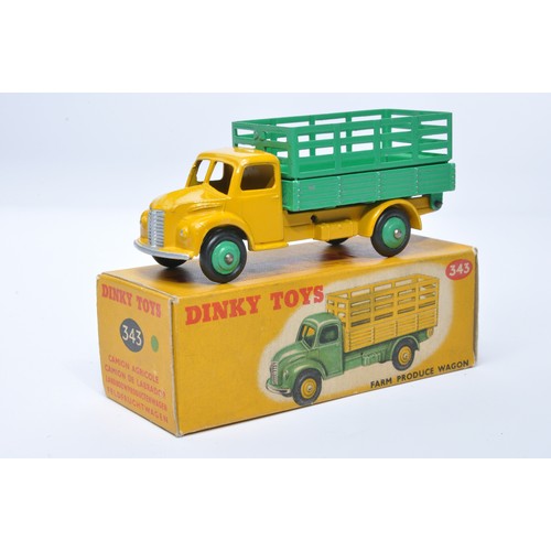 947 - Dinky No. 343 Farm produce wagon. Single issue is in yellow with green back, plus green hubs, as sho... 