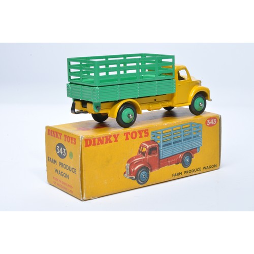 947 - Dinky No. 343 Farm produce wagon. Single issue is in yellow with green back, plus green hubs, as sho... 