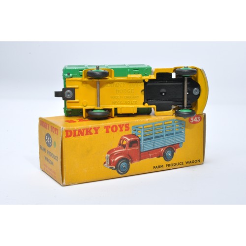 947 - Dinky No. 343 Farm produce wagon. Single issue is in yellow with green back, plus green hubs, as sho... 