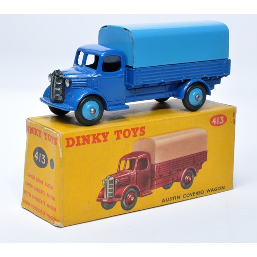 969 - Dinky No. 413 Austin Covered Wagon. Single issue is in dark blue with mid-blue hubs (inc tilt), as s... 