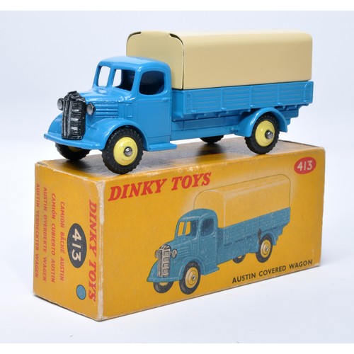 973 - Dinky No. 413 Austin Covered Wagon. Single issue is in blue with lemon yellow hubs (inc beige tilt),... 