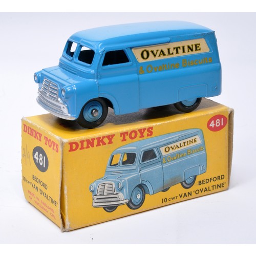 1010 - Dinky No. 481 Bedford Van, Ovaltine. Single issue is in blue, with blue hubs, as shown. Displays gen... 