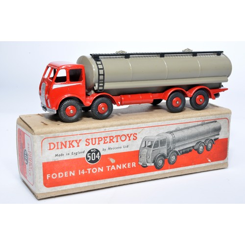 1023 - Dinky No. 504 Foden 14-ton tanker, type 1. Single issue is in red and fawn, with silver flash, plus ... 