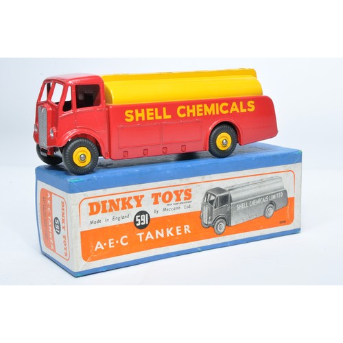 1044 - Dinky No. 591 AEC Shell Tanker. Single issue is in red / yellow, with yellow hubs, as shown. Display... 