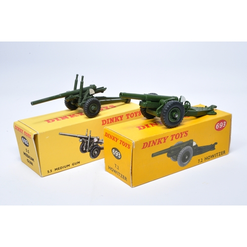 1102 - Dinky Military No. 692 and 693, Field Gun and Howitzer. Display generally good to very good, with ve... 