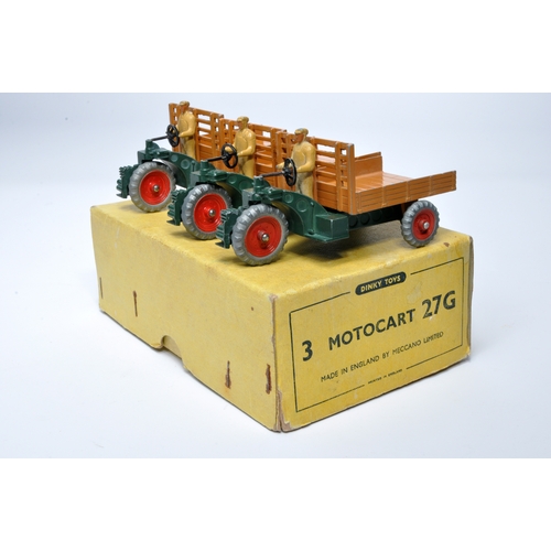 1125 - Dinky Trade Box for No. 27g  x 3 Motocart. All issues in dark green, as shown. Display generally fai... 