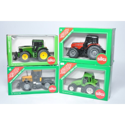 64 - A group of four boxed Siku 1/32 diecast farm model issues including JCB, John Deere, MF and Deutz tr... 