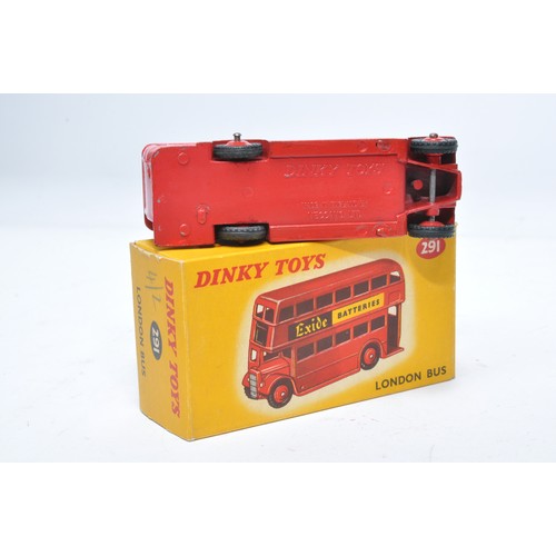 927 - Dinky No. 291 London 'Excide' Bus. Single issue is in red, with 'Exide' livery, and red hubs, as sho... 