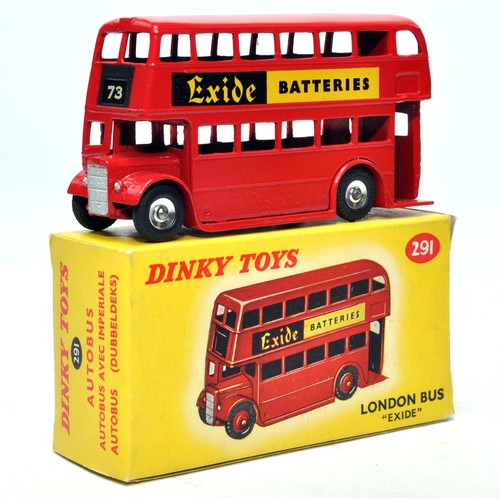 928 - Dinky No. 291 London 'Excide' Bus. Single issue is in red, with 'Exide' livery, and chrome hubs, as ... 