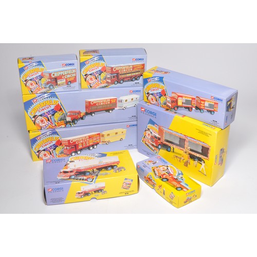 128 - Corgi diecast model group comprising Chipperfield Circus boxed issues, as shown. Mostly look to be a... 