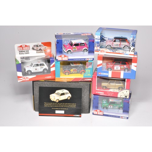 145 - A group of eight diecast model issues from Corgi comprising Mini vehicles in various liveries, as sh... 