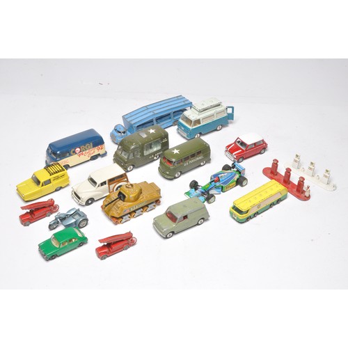 175 - A small assortment of vintage diecast models. Includes vintage Corgi issues such as Field Kitchen an... 