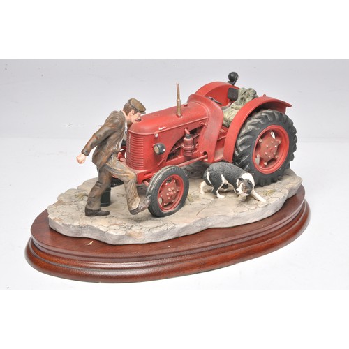 197 - Border Fine Arts 'A Kick Start' by Ray Ayres, displaying a David Brown Cropmaster tractor on a woode... 